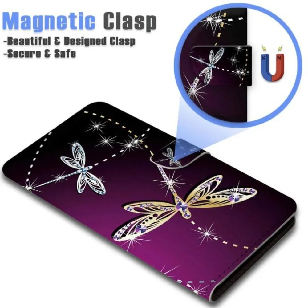 Samsung Galaxy S21+ Flip Wallet Phone Case A23011 Purple Dragonfly 6.5